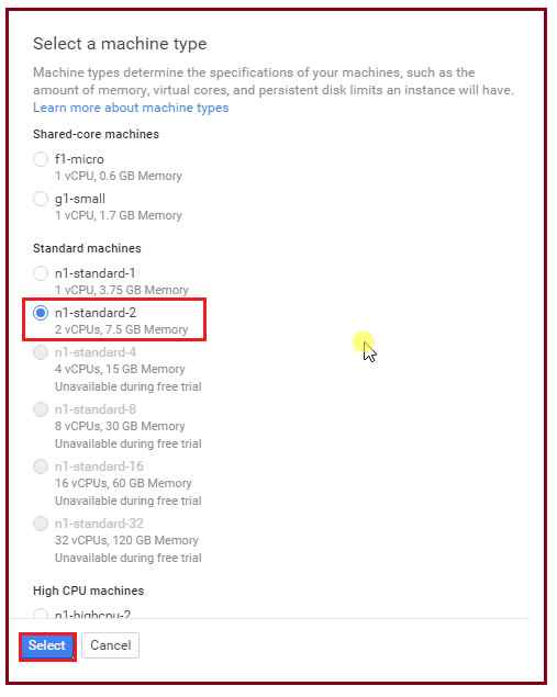Select a Machine type